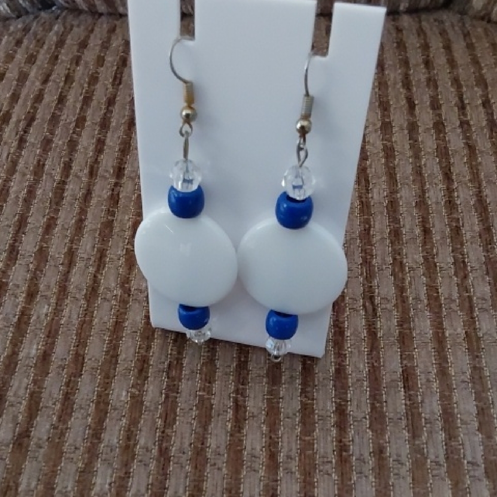 Elegant White and Blue Dangle Earrings